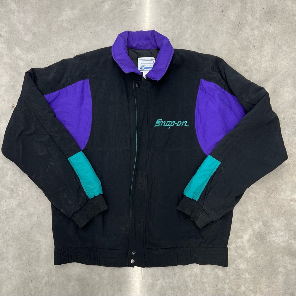 Vintage 90s Snap-On Tools Colorblock Jacket – Black Purple Teal L Made in Canada